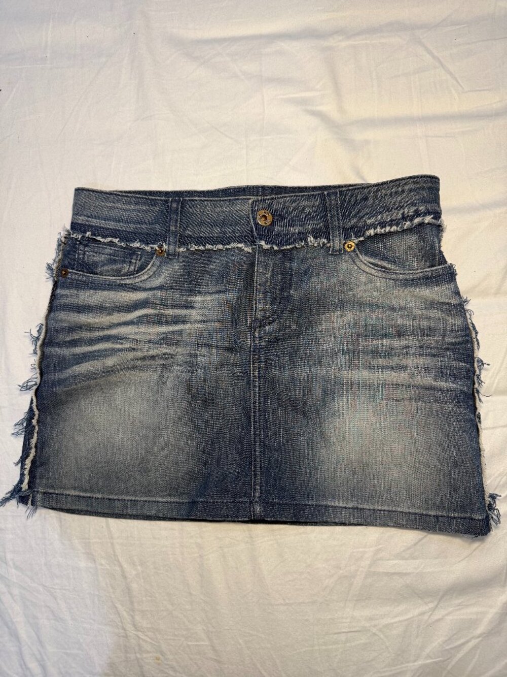 D&G Dolce & Gabbana Y2K Frayed Denim Mini Skirt Low Rise